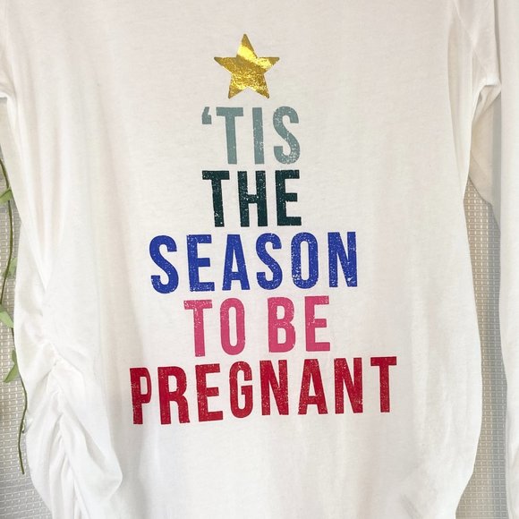 Motherhood Maternity Holiday Long Sleeve T-Shirt White Medium - Picture 3 of 8
